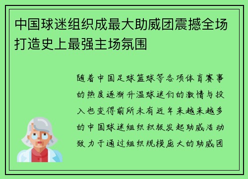 中国球迷组织成最大助威团震撼全场打造史上最强主场氛围